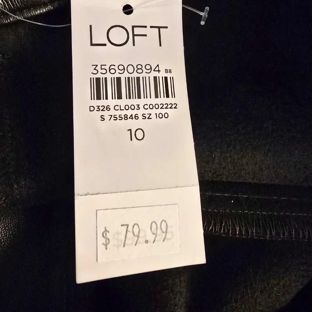 LOFT Black Wide Leg Faux Leather Belted Women's Pants Size 10 NWT